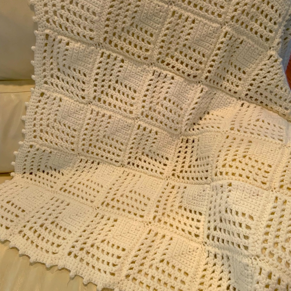 Handmade Crochet Baby Blanket Or Lap Blanket Cream Color